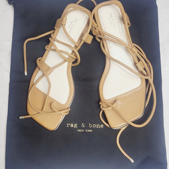 Rag Bone Cindy Tie Toe Strap Wrap Sandals Tan size NIB